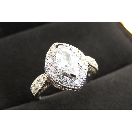 297 - Marquise Cut Centre Stone Gemset Ring Mounted in 9 Carat White Gold Ring Size P