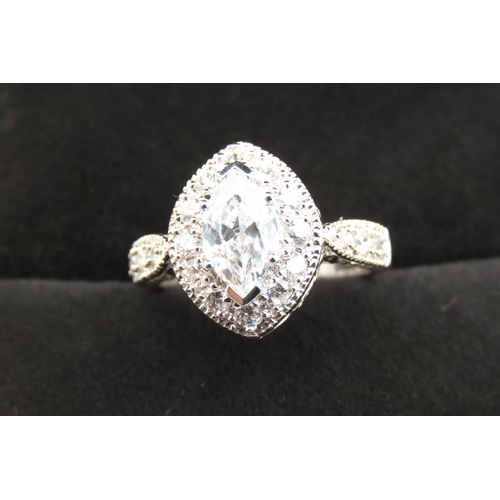 297 - Marquise Cut Centre Stone Gemset Ring Mounted in 9 Carat White Gold Ring Size P