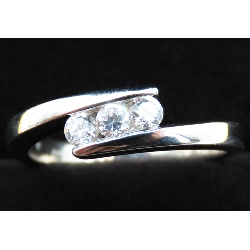 298 - Three Stone Gemset Ring Mounted in 9 Carat White Gold Ring Size Q