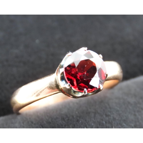 299 - Red Garnet Solitaire Ring Set on 14 Carat Rose Gold Ring Size L and a Half