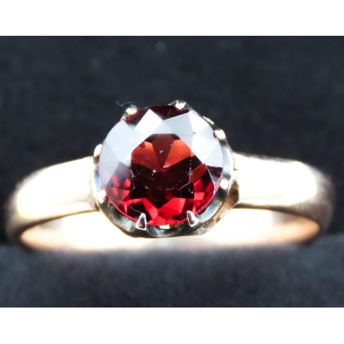 299 - Red Garnet Solitaire Ring Set on 14 Carat Rose Gold Ring Size L and a Half