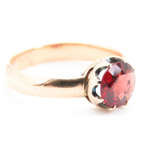 299 - Red Garnet Solitaire Ring Set on 14 Carat Rose Gold Ring Size L and a Half