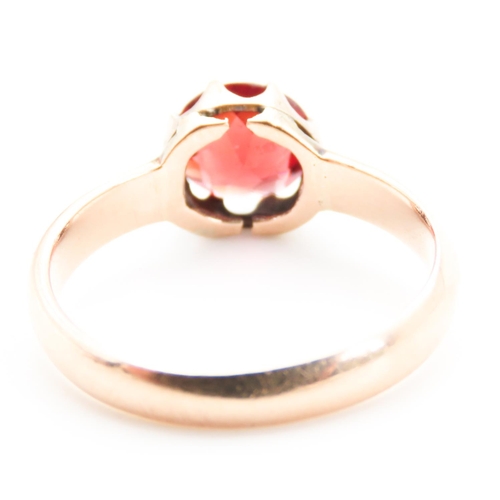 299 - Red Garnet Solitaire Ring Set on 14 Carat Rose Gold Ring Size L and a Half