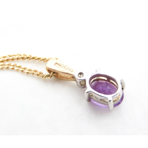 30 - Amethyst and Diamond Set Pendant Mounted in 9 Carat Yellow Gold 1.5cm High Further Set on 18 Carat Y... 