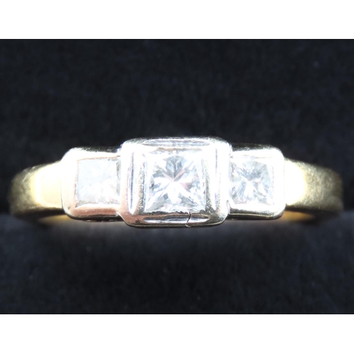 302 - Three Stone Bezel Set Square Cut Diamond Ring Set in 18 Carat White and Yellow Gold Total Diamond Ca... 