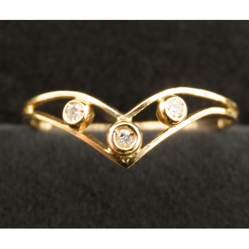 305 - Three Stone Diamond Set Ladies Wishbone Motif Ring Set in 18 Carat Yellow Gold Ring Size Q