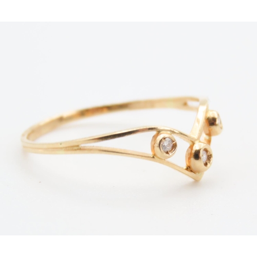 305 - Three Stone Diamond Set Ladies Wishbone Motif Ring Set in 18 Carat Yellow Gold Ring Size Q