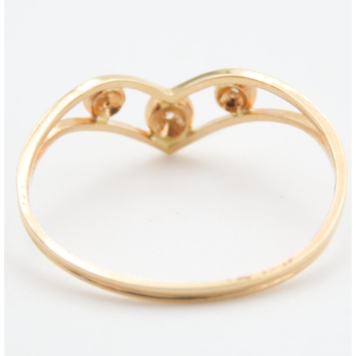 305 - Three Stone Diamond Set Ladies Wishbone Motif Ring Set in 18 Carat Yellow Gold Ring Size Q