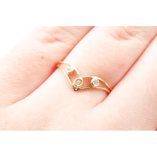 305 - Three Stone Diamond Set Ladies Wishbone Motif Ring Set in 18 Carat Yellow Gold Ring Size Q