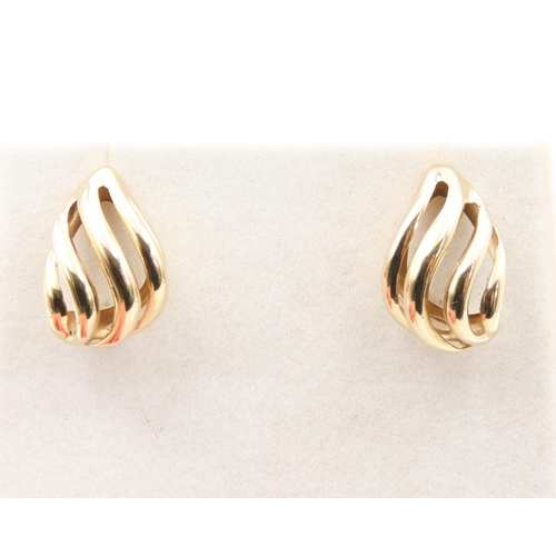 307 - Pair of 9 Carat Yellow Gold Wave Motif Ladies Earrings 3cm High