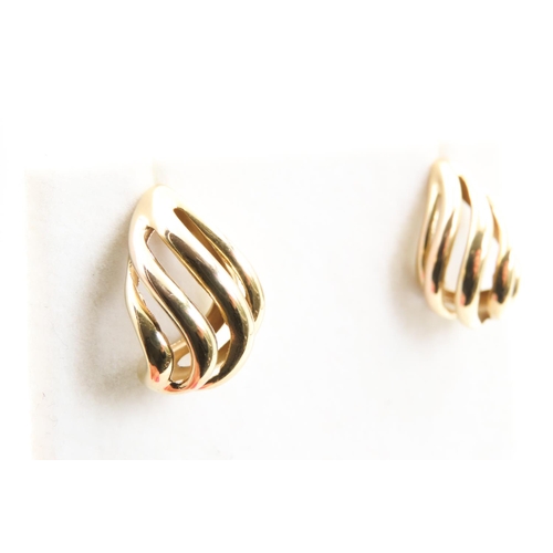 307 - Pair of 9 Carat Yellow Gold Wave Motif Ladies Earrings 3cm High