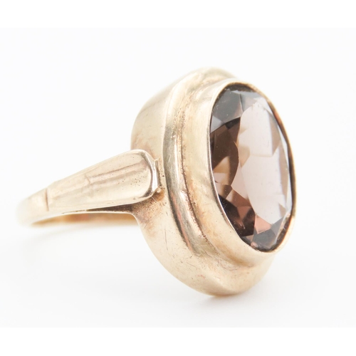 309 - Single Stone Smoky Quartz Set Ladies Ring Mounted in 9 Carat Yellow Gold Ring Size J