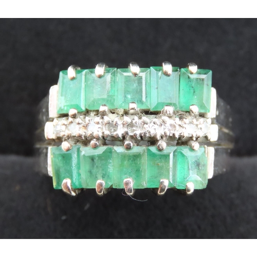 312 - Ten Stone Emerald and Diamond Set Ladies Ring Mounted in 18 Carat White Gold Ring Size K