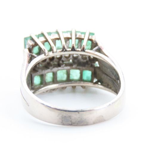 312 - Ten Stone Emerald and Diamond Set Ladies Ring Mounted in 18 Carat White Gold Ring Size K