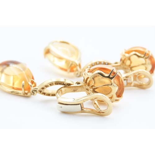 313 - Polished Citrine and Diamond Set 18 Carat Yellow Gold Drop Earrings 5cm Long Total Citrine Carat Wei... 