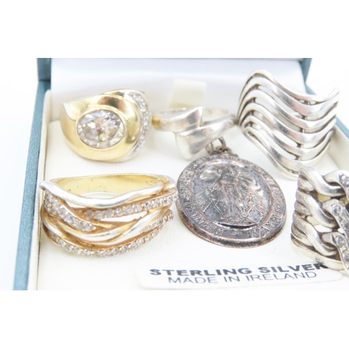 315 - Five Silver Rings with Silver Pendant Six Items in Lot