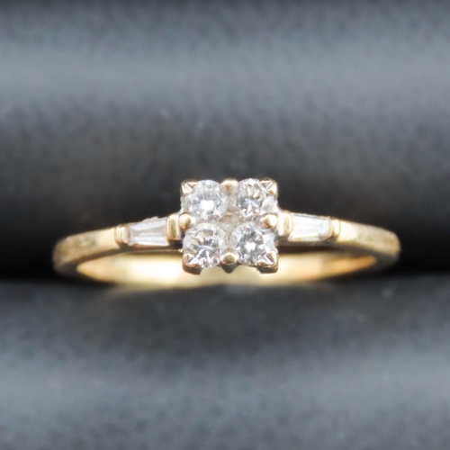 32 - Four Stone Diamond Ring with Further Diamonds Set to Shoulders Mounted in 18 Carat Yellow Gold Ring ... 