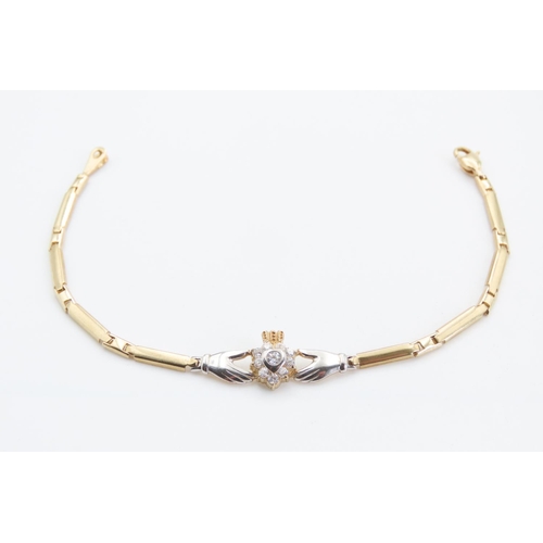 Gemset Ladies Claddagh Motif Bracelet Set in 9 Carat Yellow and White Gold 19cm Long