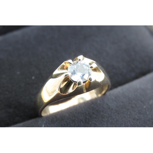 Glacier Topaz Set Statement Solitaire Ring Mounted on 9 Carat Yellow Gold Band Size N