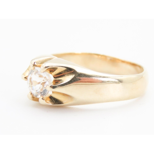 323 - Glacier Topaz Set Statement Solitaire Ring Mounted on 9 Carat Yellow Gold Band Size N