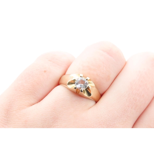 323 - Glacier Topaz Set Statement Solitaire Ring Mounted on 9 Carat Yellow Gold Band Size N