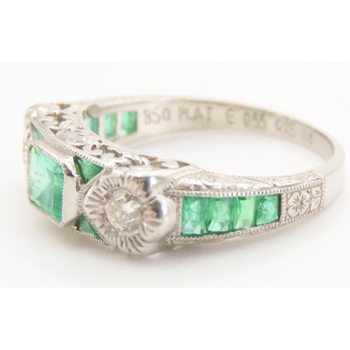 329 - Emerald and Diamond Set Ladies Ring Mounted in Platinum Ring Size M and a Half