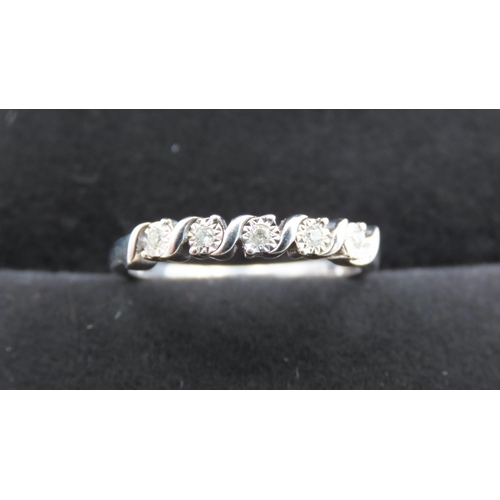 346 - Five Stone Diamond Rubover Setting Ring Mounted in 9 Carat White Gold Ring Size O