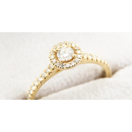 348 - Northern Star 0.45ct Round Solitaire Diamond Halo Diamond Shoulders Mounted in 18 Carat Yellow Gold ... 