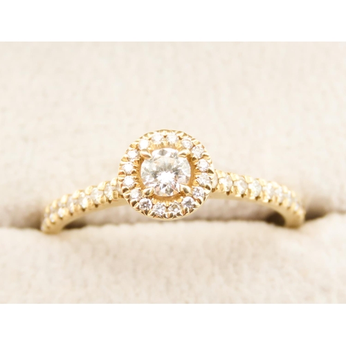 348 - Northern Star 0.45ct Round Solitaire Diamond Halo Diamond Shoulders Mounted in 18 Carat Yellow Gold ... 