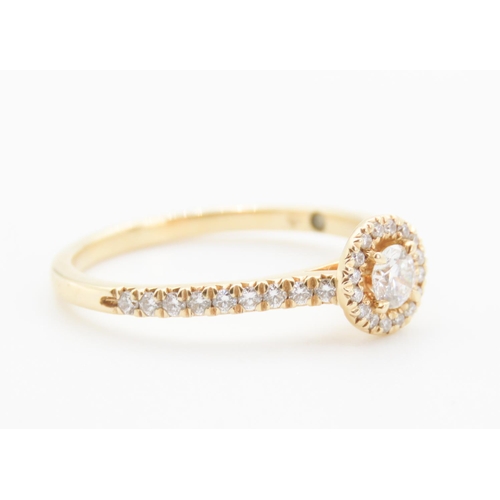 348 - Northern Star 0.45ct Round Solitaire Diamond Halo Diamond Shoulders Mounted in 18 Carat Yellow Gold ... 