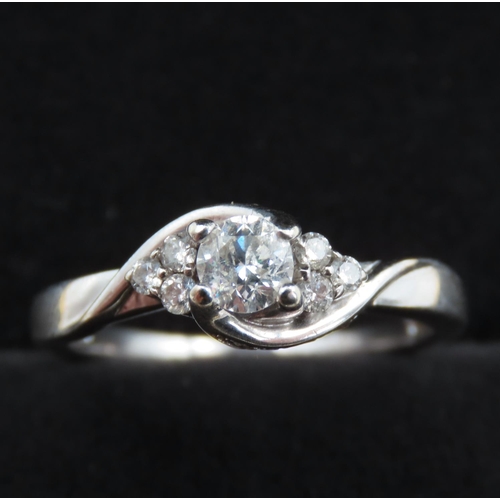 349 - Diamond Set Ladies Ring Mounted in 18 Carat White Gold with Further Diamonds Set to Shoulders Ring S... 