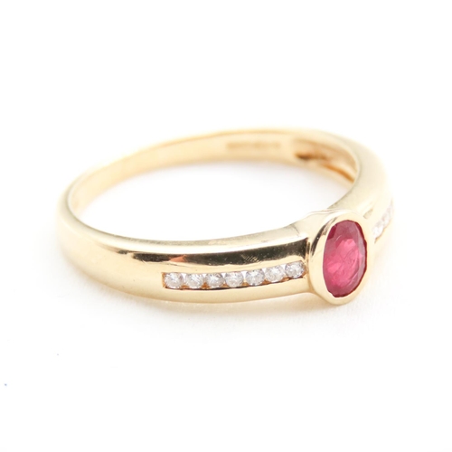 35 - Bezel Set Ruby Ring Mounted in 18 Carat Yellow Gold with Further Diamonds Set to Band Ring Size O