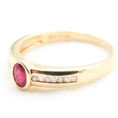 35 - Bezel Set Ruby Ring Mounted in 18 Carat Yellow Gold with Further Diamonds Set to Band Ring Size O