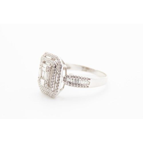 353 - Baguette Cut Diamond Cluster Ring with Double Halo Diamond Surround Set in 14 Carat White Gold Attra... 