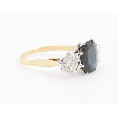 354 - Three Stone Sapphire and Diamond Ring Mounted on 18 Carat Yellow Gold Total Diamond Carat Weight App... 