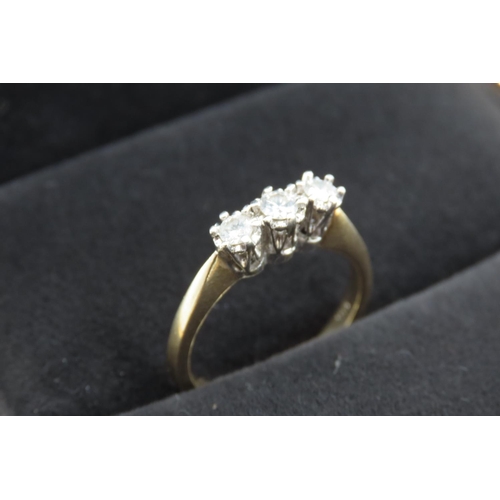 355 - Three Stone Basket Set Diamond Ring Mounted on 9 Carat Yellow Gold Total Diamond Carat Weight 0.25ct... 