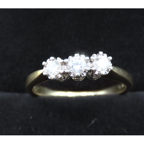 355 - Three Stone Basket Set Diamond Ring Mounted on 9 Carat Yellow Gold Total Diamond Carat Weight 0.25ct... 