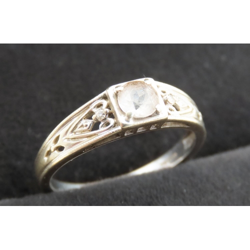 363 - Gemstone Old Cut Set Ring Mounted on 9 Carat White Gold Band Decoratively Detailed Size N and a Half