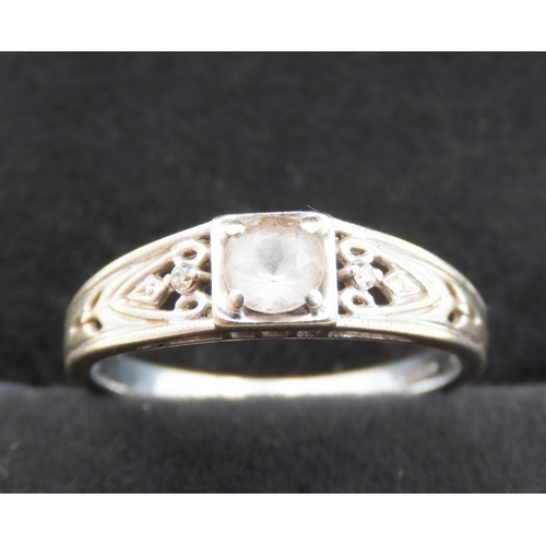 363 - Gemstone Old Cut Set Ring Mounted on 9 Carat White Gold Band Decoratively Detailed Size N and a Half