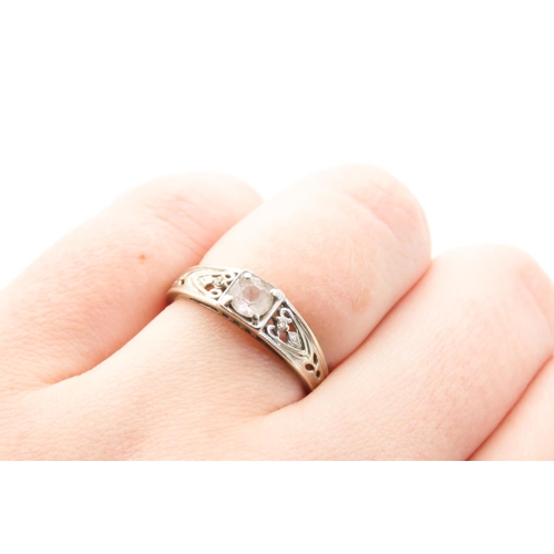 363 - Gemstone Old Cut Set Ring Mounted on 9 Carat White Gold Band Decoratively Detailed Size N and a Half