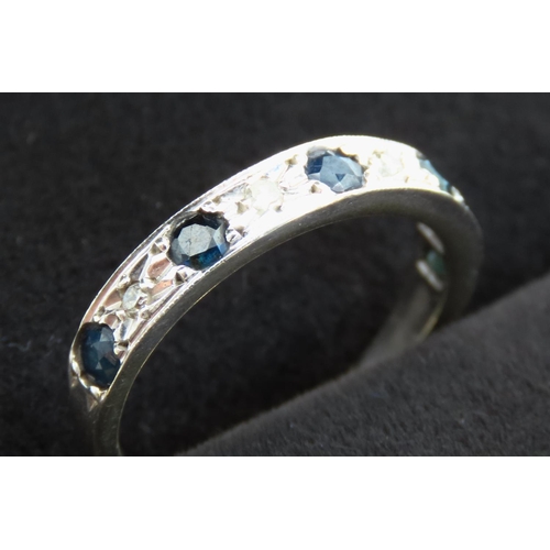 364 - Five Stone Sapphire and Diamond Ring Mounted in 9 Carat White Gold Ring Size L