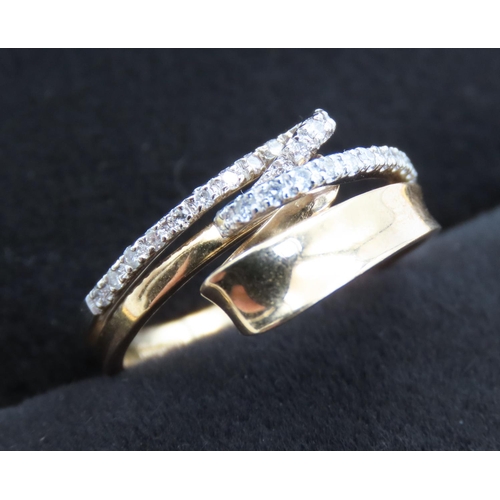 Unusual Design Diamond Set Fold Over Motif Ring Set in 9 Carat Yellow Gold Total Diamond Carat Weight 0.20ct Ring Size J