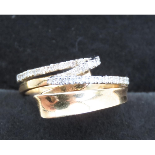 370 - Unusual Design Diamond Set Fold Over Motif Ring Set in 9 Carat Yellow Gold Total Diamond Carat Weigh... 