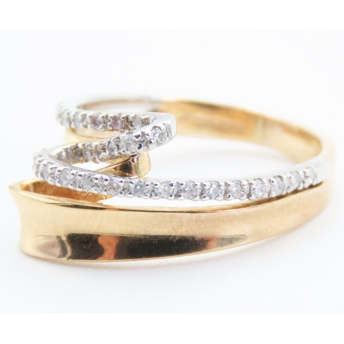 370 - Unusual Design Diamond Set Fold Over Motif Ring Set in 9 Carat Yellow Gold Total Diamond Carat Weigh... 