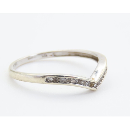 371 - 9 Carat White Gold Diamond Set Wishbone Ring Size O