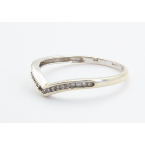 371 - 9 Carat White Gold Diamond Set Wishbone Ring Size O