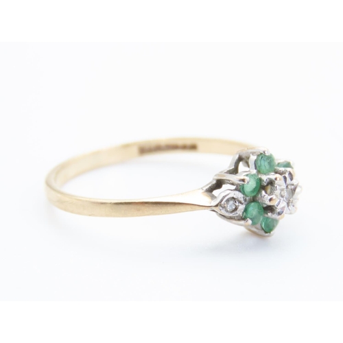 372 - Emerald and Diamond Set Cluster Ring Mounted in 9 Carat Yellow Gold ring Size N