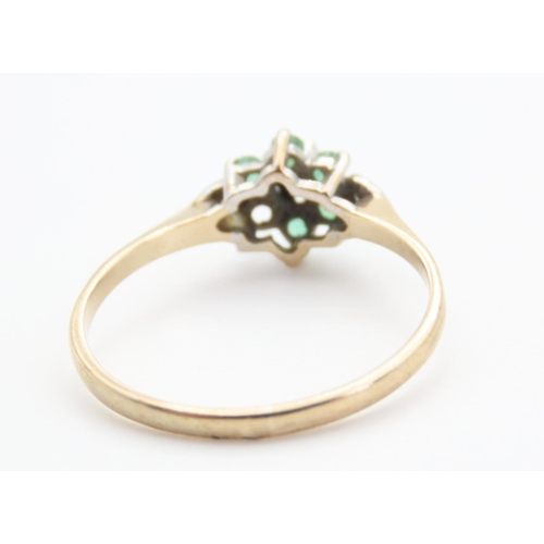 372 - Emerald and Diamond Set Cluster Ring Mounted in 9 Carat Yellow Gold ring Size N