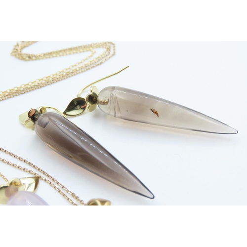 381 - Smoky Quartz Pendant Necklace Set on Silver Gilt with Pair of Matching Smoky Quartz Drop Earrings an... 