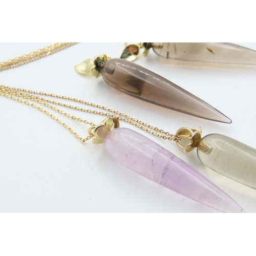 381 - Smoky Quartz Pendant Necklace Set on Silver Gilt with Pair of Matching Smoky Quartz Drop Earrings an... 